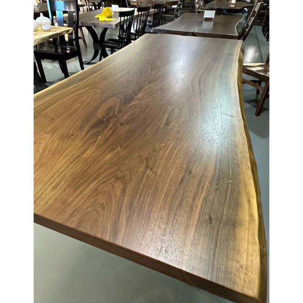 Bookmatched Walnut Live Edge Dining Table, Steel Base, 90x45