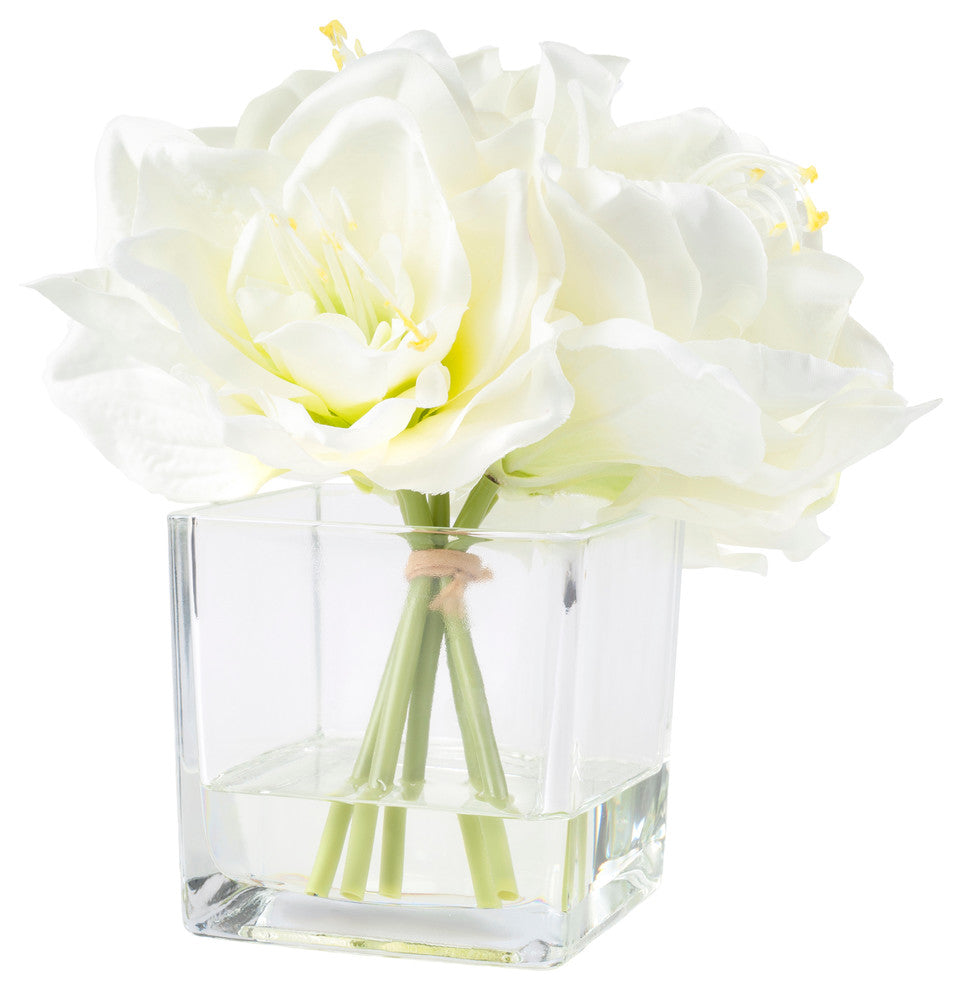 Pure Garden Lily Floral Arrangement With Glass Vase, Cream