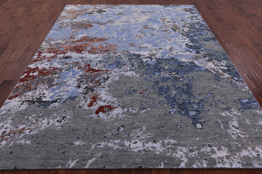 8' 0" X 10' 2" Hand Knotted Abstract Wool and Silk Rug Q8883