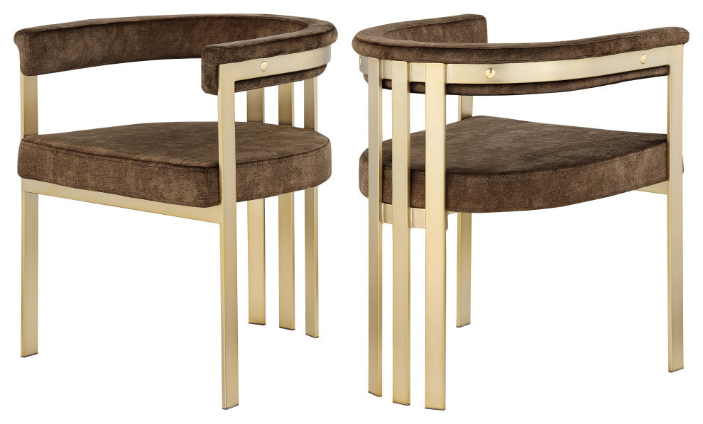 Marcello Upholstered Dining Chair, Brown, Velvet, Brushed Brass Finish
