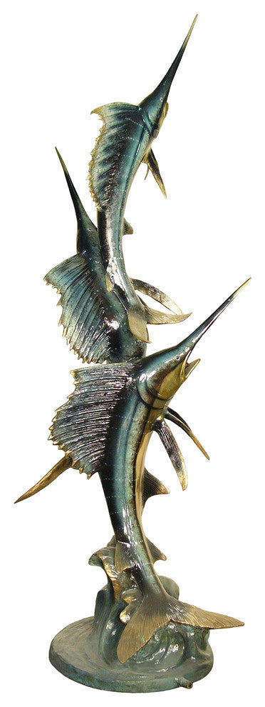 Three Swordfish  Bronze Sculpture, Special Patina Finish
