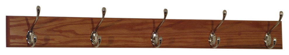 5 Hook Coat Rack, Light Oak, Medium Oak/Nickel