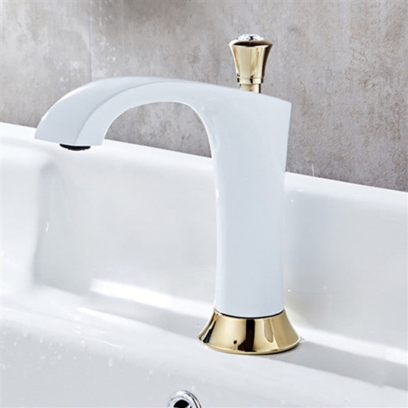White and Gold Touchless Restroom Faucet