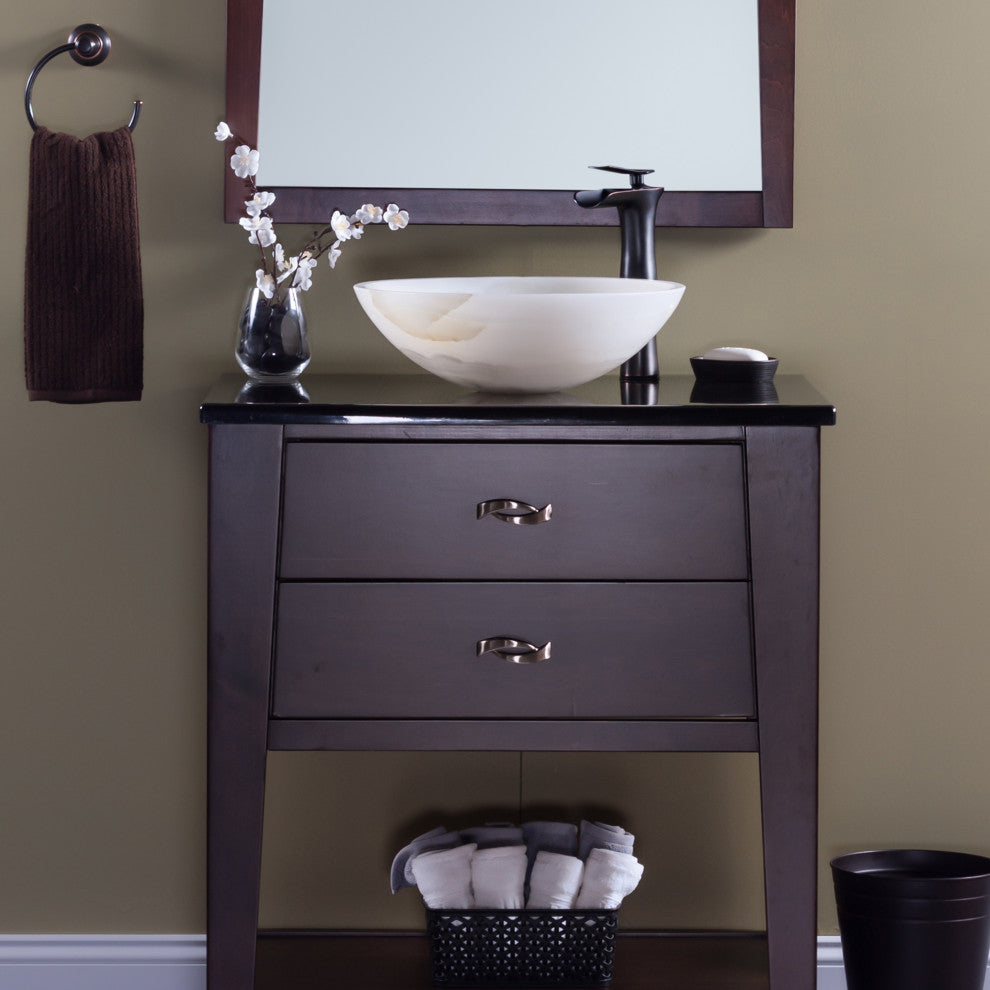 White Onyx Vessel Sink and Drain, Oil Rubbed Bronze