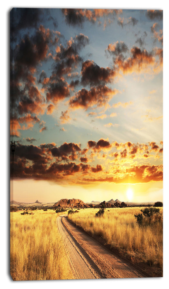 Cloudy African Prairie with Pathway, Extra Large Landscape Canvas Art, 16"x32"