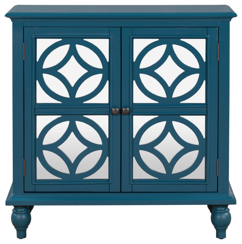 Wood Double Mirrored Door Accent Cabinet with Adjustable Shelf, Blue, 33" X 13"