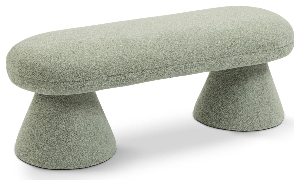 Drum Faux Shearling Teddy Fabric Upholstered Bench, Mint