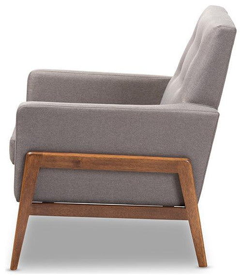 Perris Mid-Century Modern Gray Upholstered Walnut Wood Lounge Chair