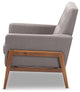 Perris Mid-Century Modern Gray Upholstered Walnut Wood Lounge Chair