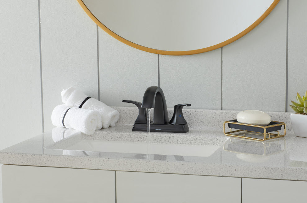 Vaughn Two Handle Centerset Lavatory Faucet, Satin Black