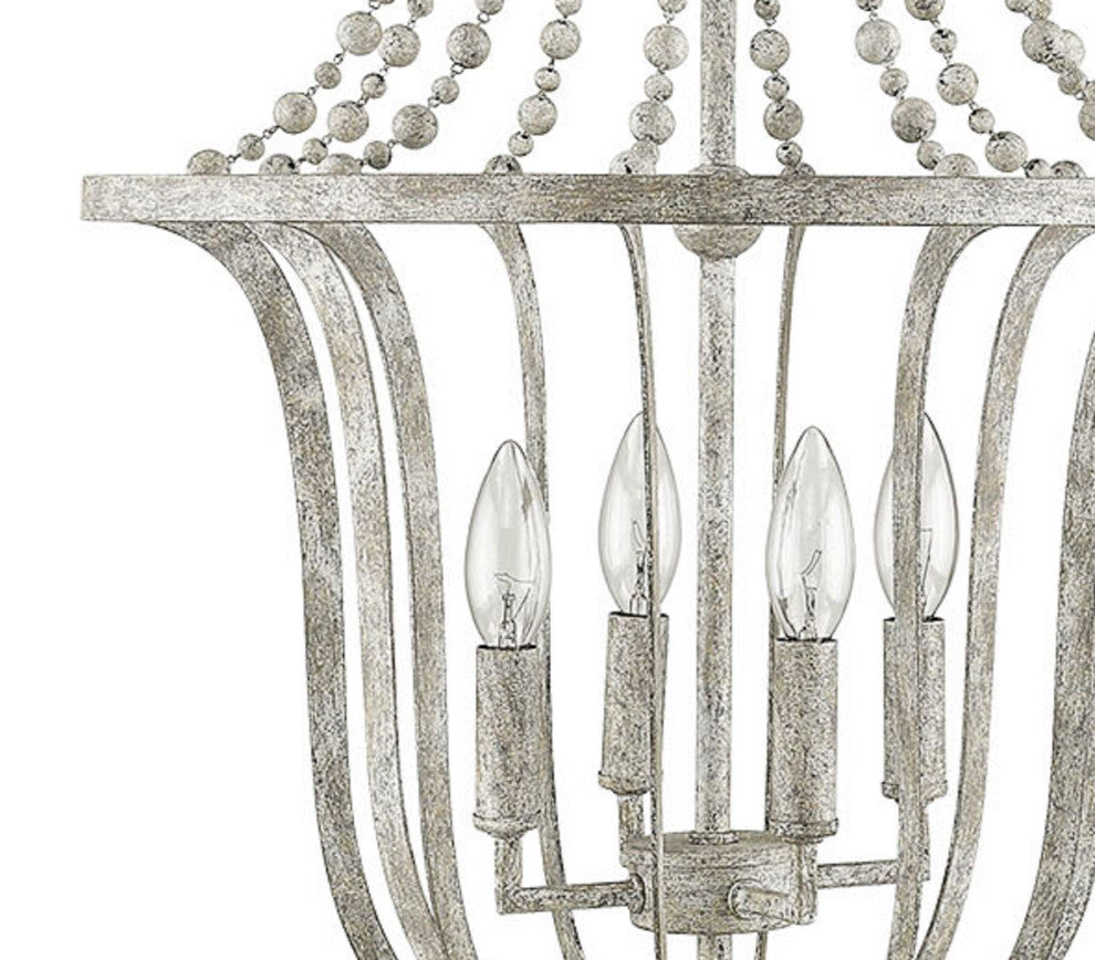6 Light Rustic open Pendant with an antique white wash finish