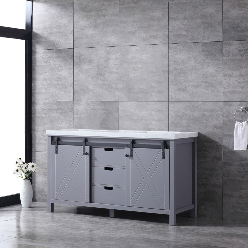 Marsyas 60" Dark Gray Double Bath Vanity Cabinet Carrara Marble Top Square Sinks