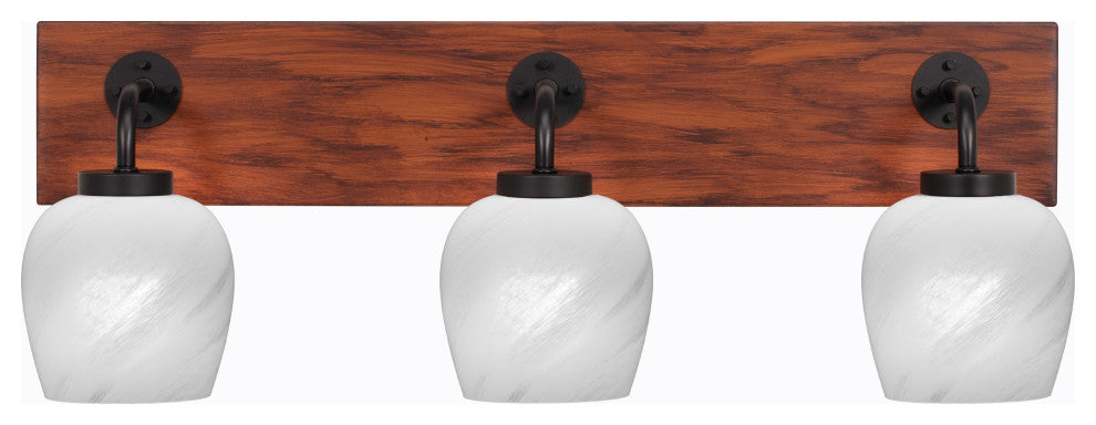 Oxbridge 3-Light Bath Bar, Matte Black & Painted Wood-look Metal/White Marble