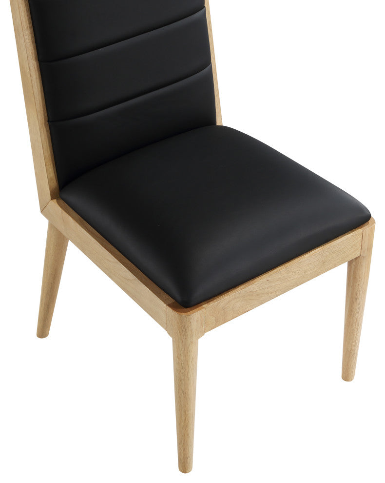 Bristol UpholsteredDining Chair, Set of 2, Black, Vegan Leather, Natural Finish