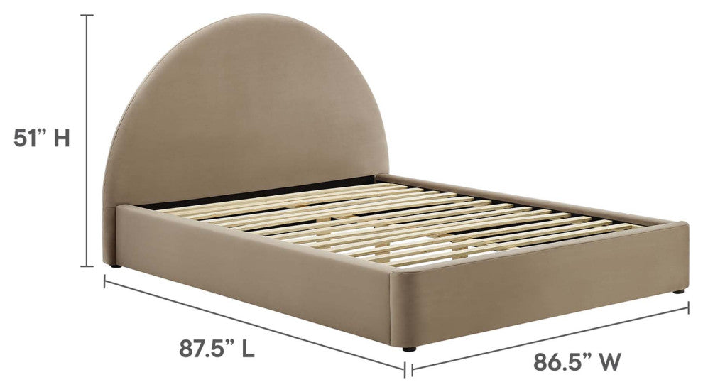 Resort Performance Velvet Arched Round King Platform Bed, Taupe