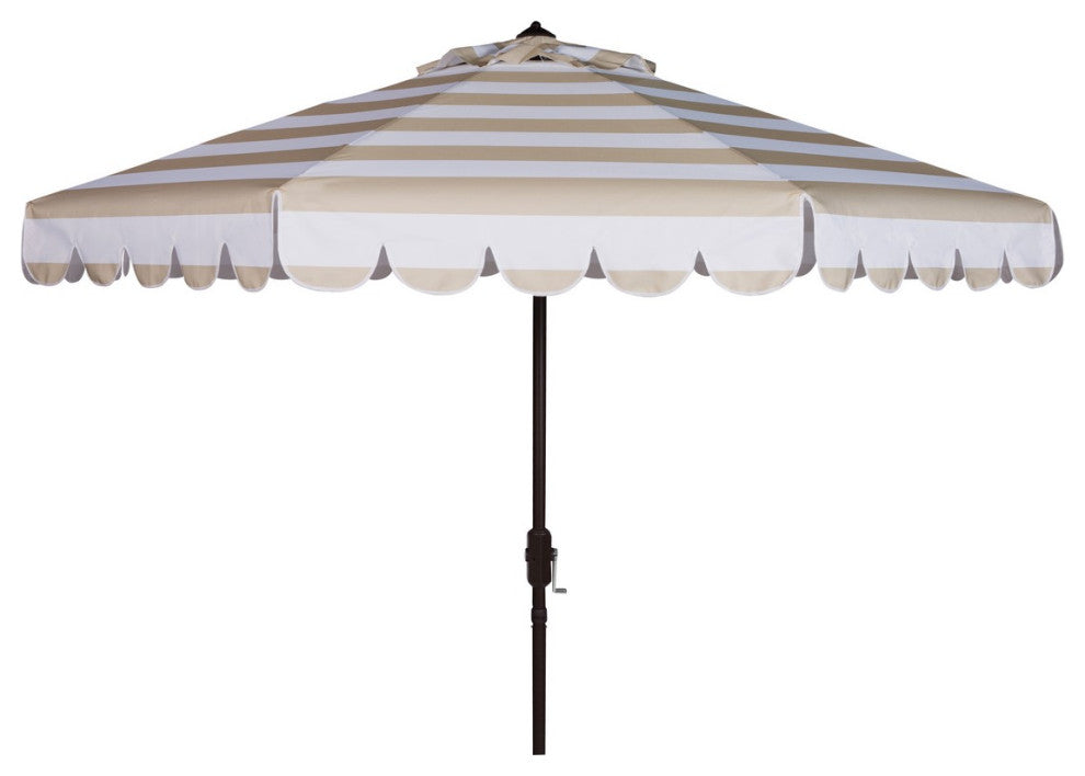 Safavieh Outdoor Vienna 11ft Round Crank Umbrella Beige Stripe
