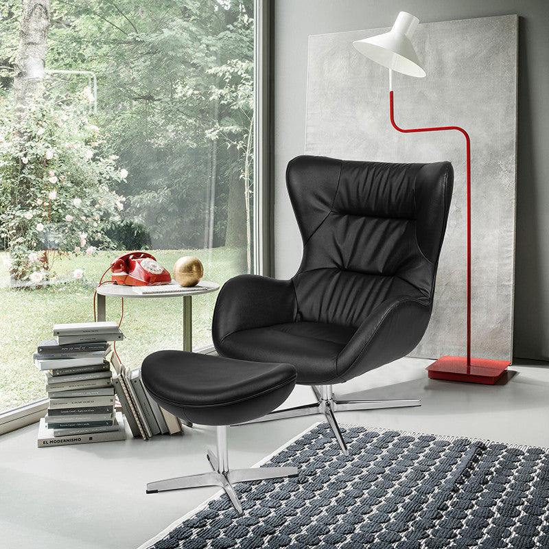 Black LeatherSoft Swivel Wing Chair and Ottoman Set
