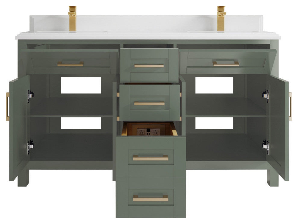 Cambridge 60" Double Bathroom Vanity in Evergreen 1.5" White Quartz