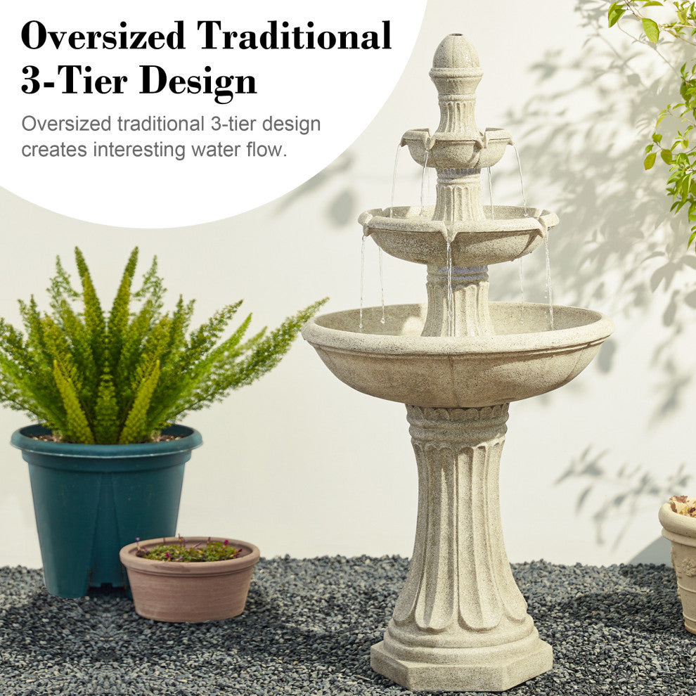 Sand Beige Terrazzo Resin 3-Tier Outdoor Fountain