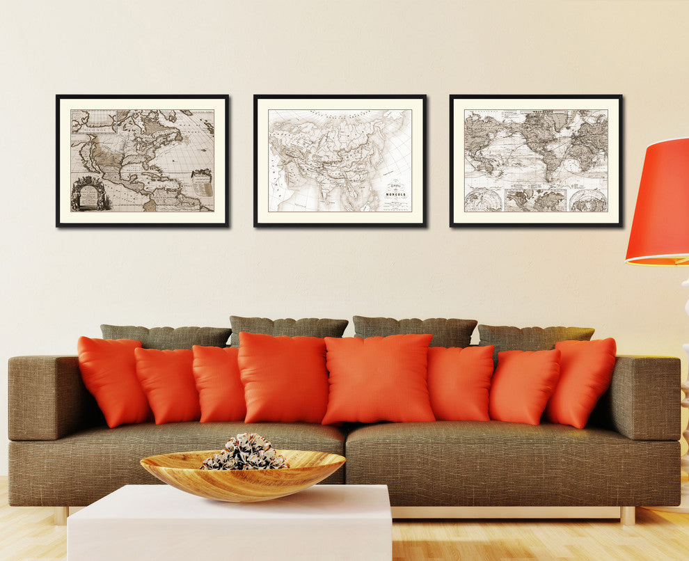Mongolian Empire Asia Vintage Sepia Map Canvas Print, 28"x37"