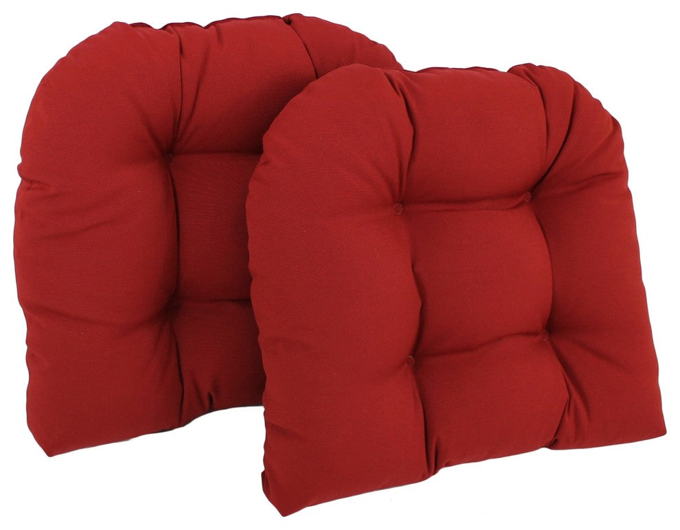 19" U-Shaped Twill Tufted Dining Chair Cushion, Set of 2, Ruby Red