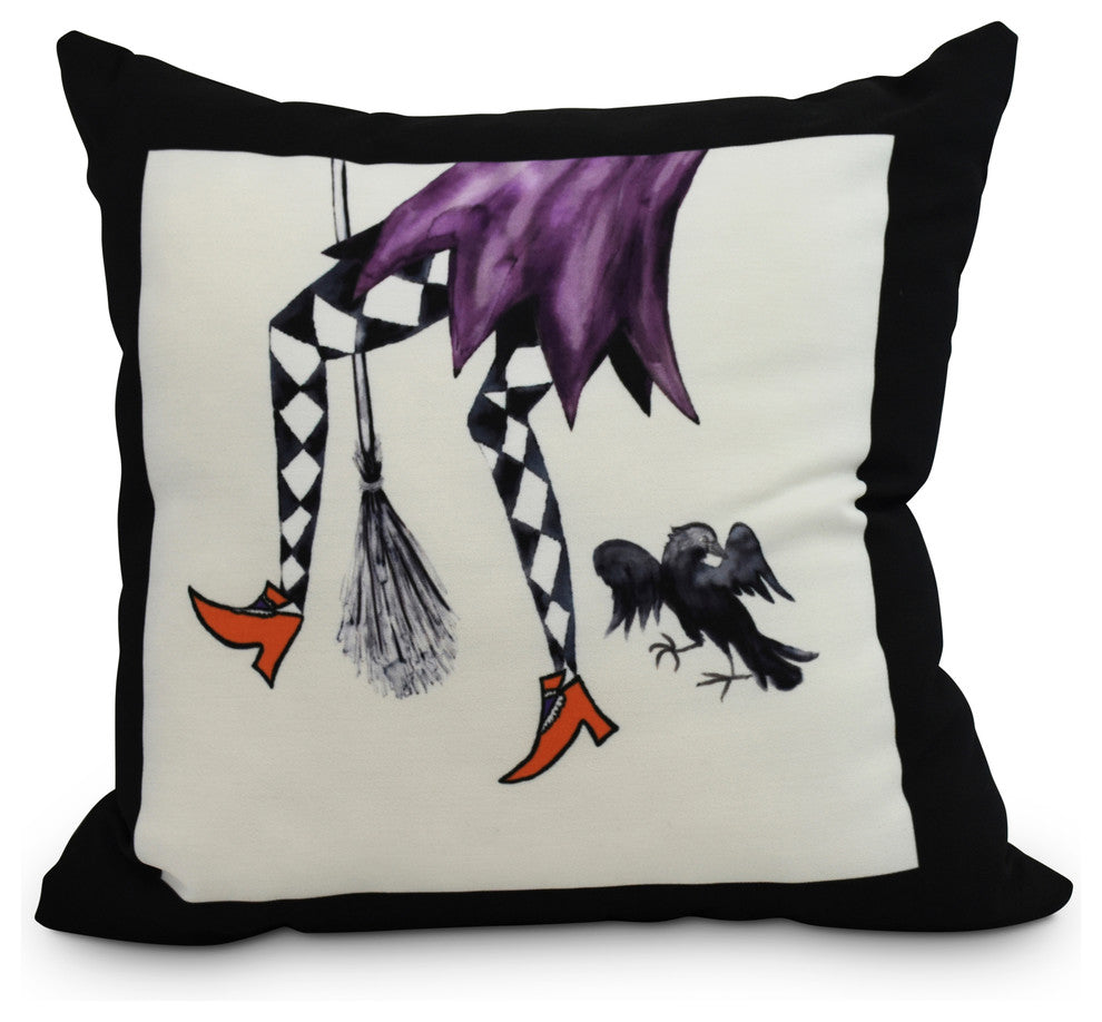 Fly Away Witch 26" Cream Halloween Print Decorative Throw Pillow