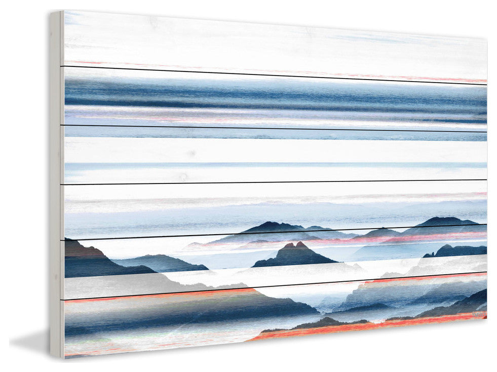 "Hidden Blue Mountains" Print on White Wood, 36"x24"