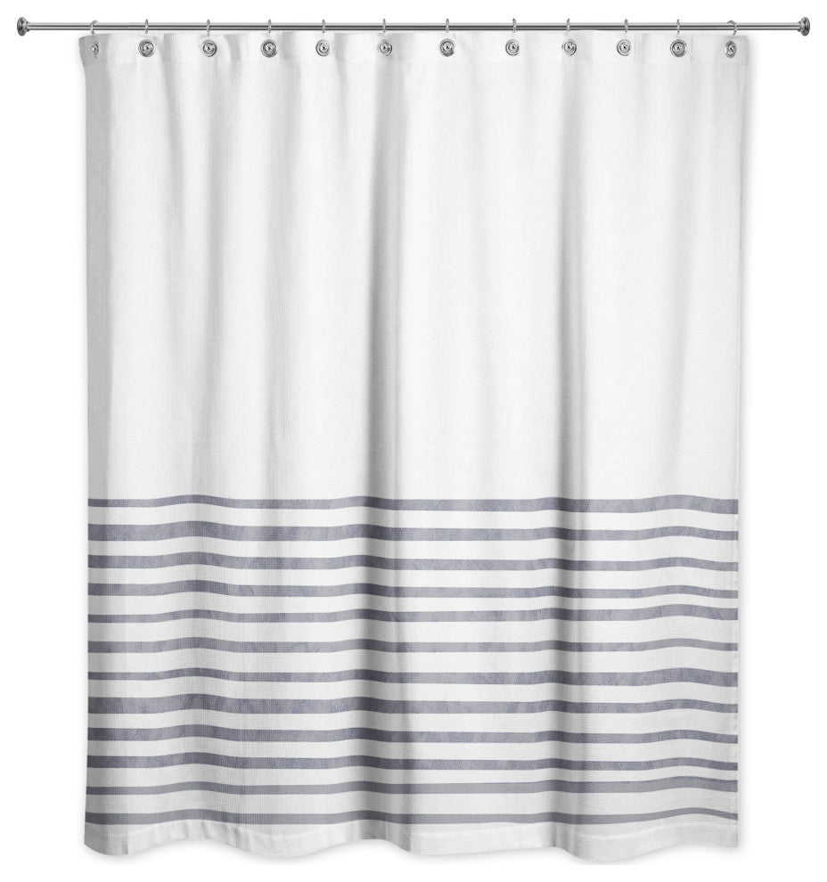Textured Navy Stripes 71x74 Shower Curtain