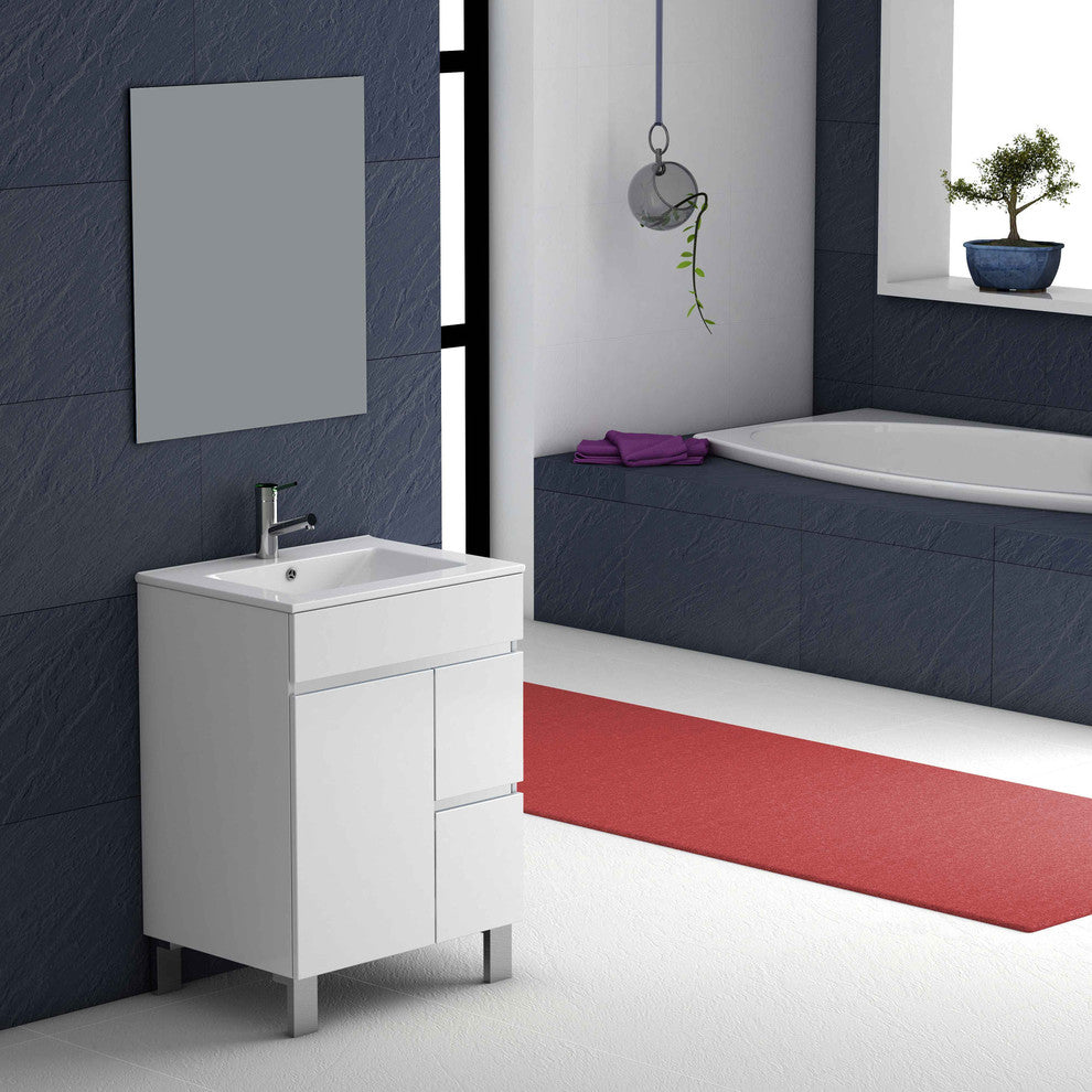 Eviva Link 24" White Modern Bathroom Vanity White Integrated Porcelain Sink