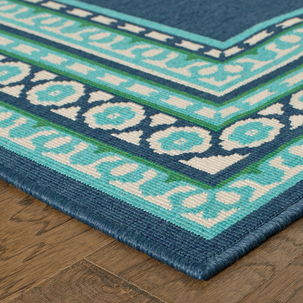 Oriental Weavers Meridian Navy/Green Border Indoor/Outdoor Rug 6'7"X9'6"