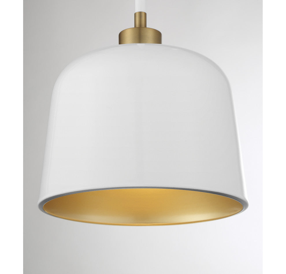 1-Light Pendant, Matte Black With Natural Brass, White With Natural Brass