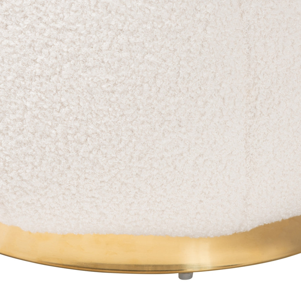 Modern and Contemporary Ivory Boucle Upholstered and Gold Metal Ottoman