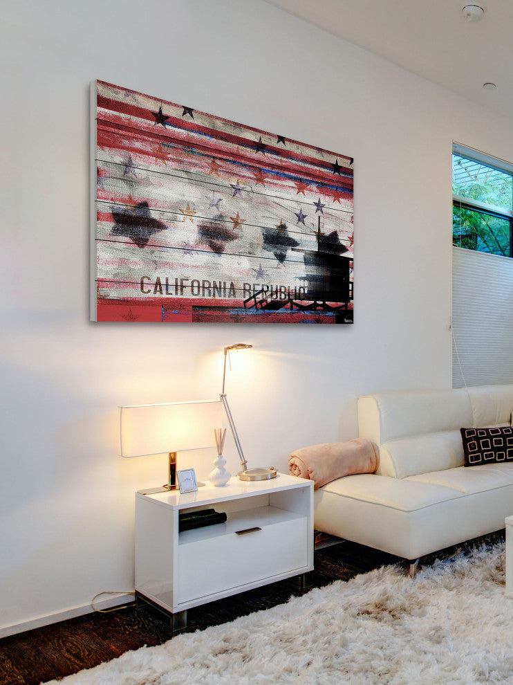 "Cal Repub Stars" Print on White Wood, 45"x30"