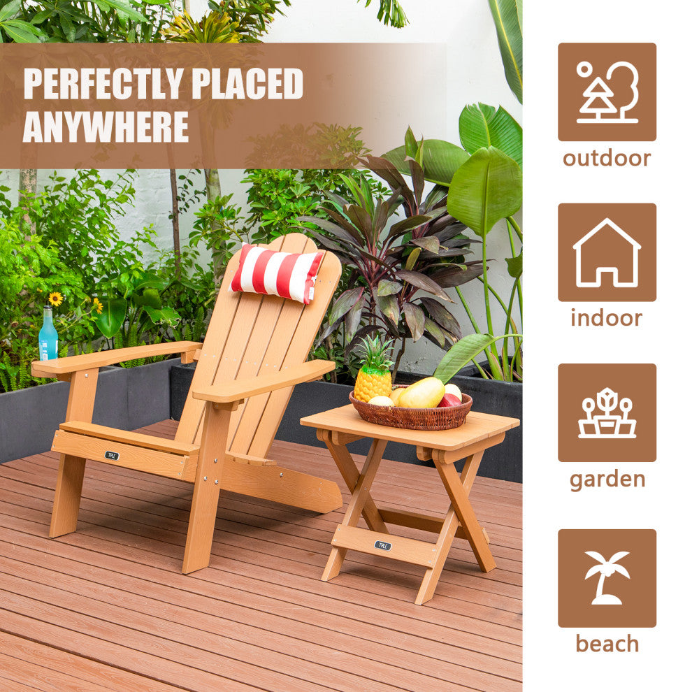 All-Weather Fading Resistant Plastic Wood Outdoor Brown Chair With Cup Holder