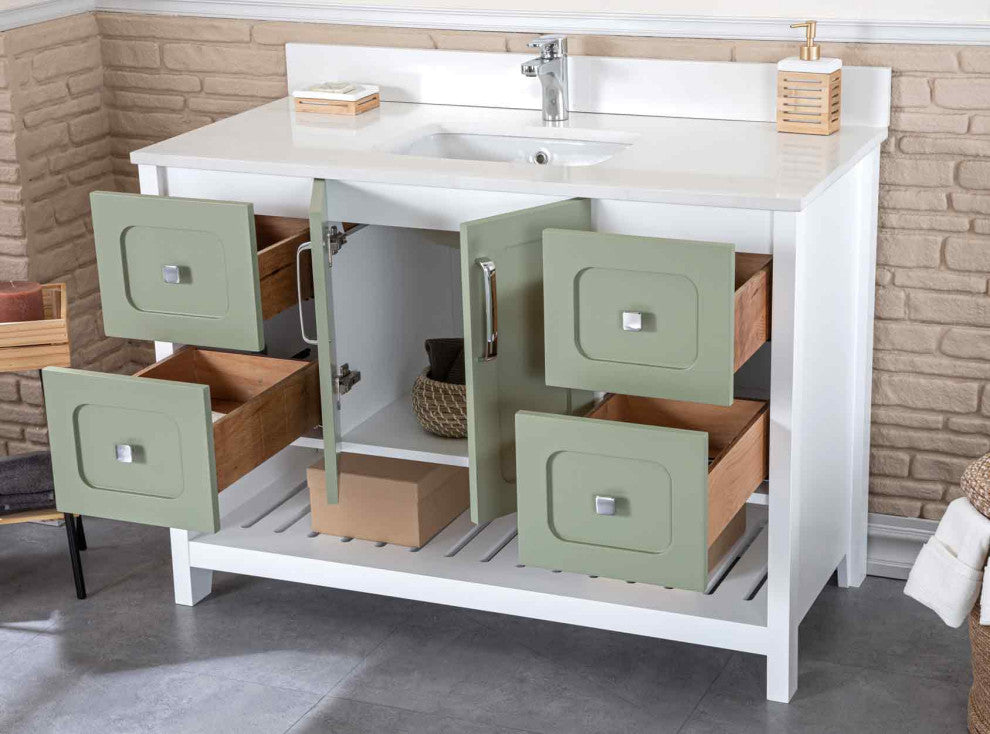 Florin Collection 48" Bathroom Vanity With Sink, Mirror, Countertop, Green