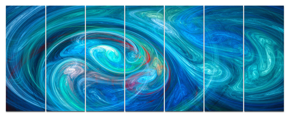Dark Blue Fractal Abstract Texture, Abstract Canvas Wall Art, 83"x32", 7 Panels