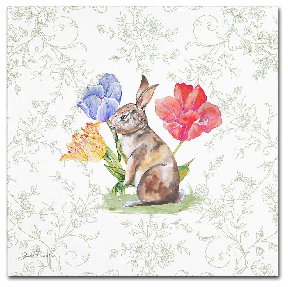Jean Plout ''Bunnies In The Tulips 3'' Canvas Art, 18x18