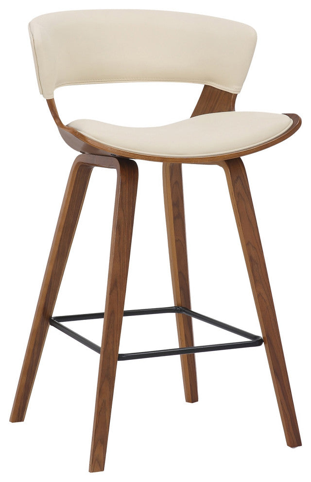 27 Inches Saddle Seat Leatherette Counter Stool, Cream and Brown