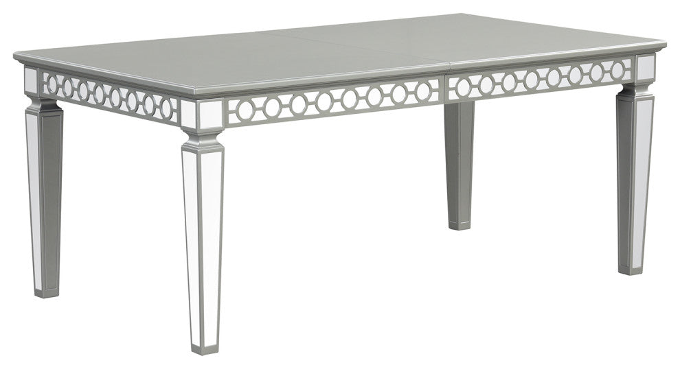 Geneva Silver Champagne Wood Top 90" 4 Legs Dining Table Seats 8