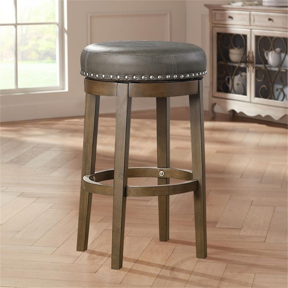 Lexicon Westby 29" Faux Leather Round Swivel Bar Stool in Gray (Set of 2)