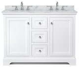 48" Double Vanity in White, White Carrara Marble Countertop, UM Oval Sinks