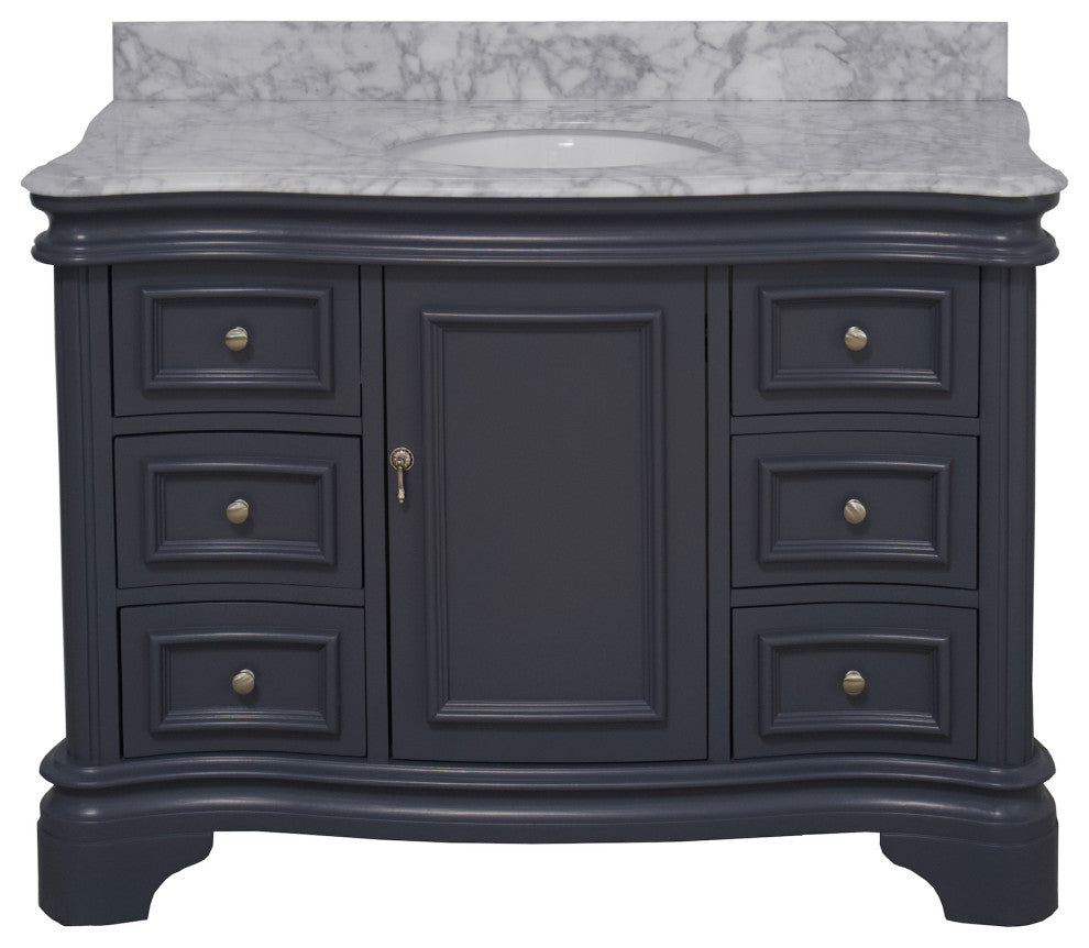 Katherine 48" Bath Vanity, Marine Gray, Carrara Marble