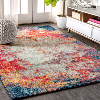 Contemporary POP Modern Abstract Cream/Blue 4' x 6' Area Rug