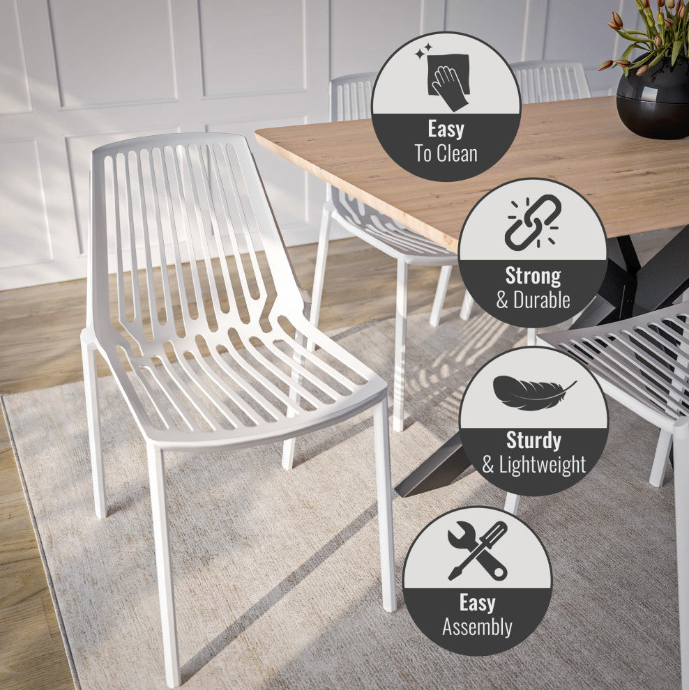 LeisureMod Acken Mid-Century Modern Plastic Dining Chair, White