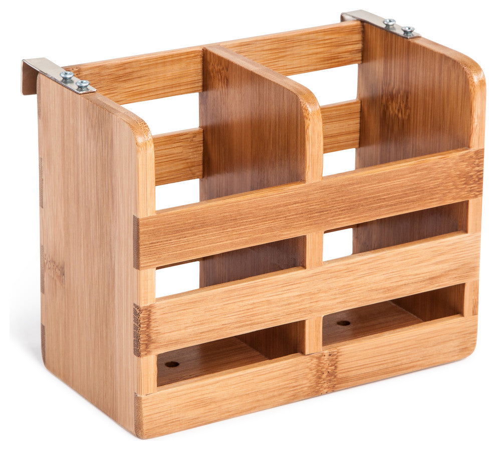 Natural Bamboo Flatware Holder With Metal Clips