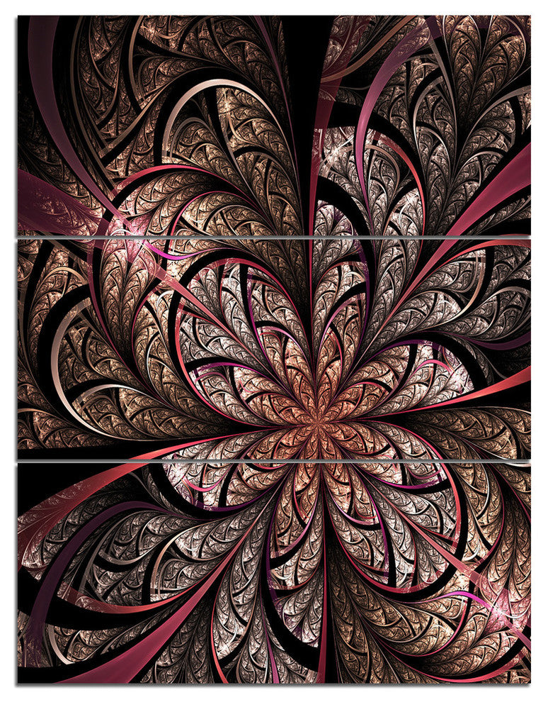 "Glowing Large Fractal Flower Design" Metal Wall Art, 3 Panels, 28"x36"