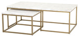 Maklaine 2 Piece Marble Top Nesting Coffee Table in White and Gold