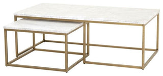 Maklaine 2 Piece Marble Top Nesting Coffee Table in White and Gold