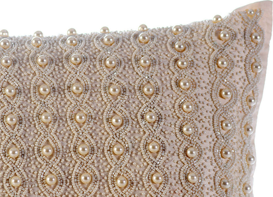 Ivory Decorative Pillow Covers 24"x24" Silk, Pearl Bed