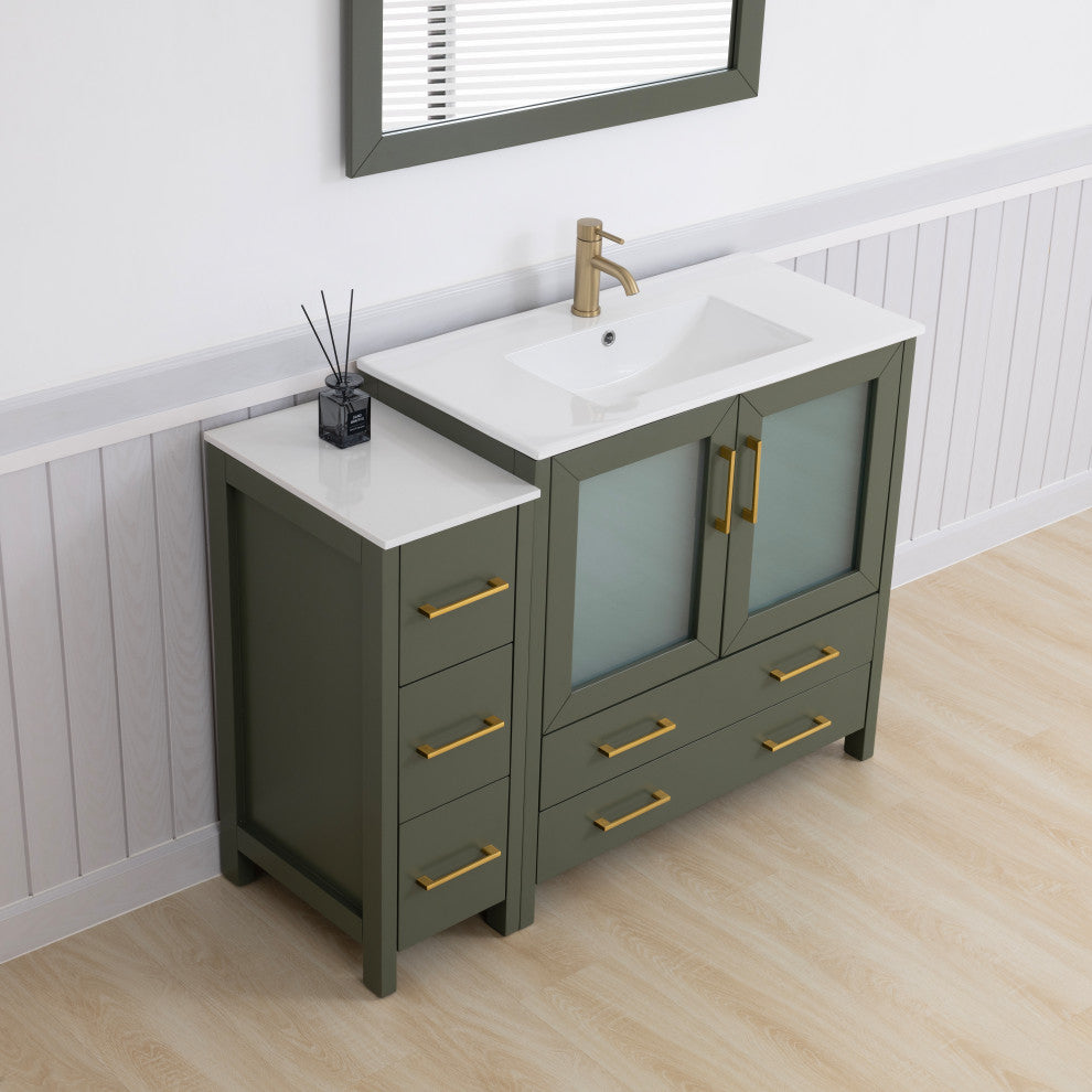 Vanity Art Freestanding Bathroom Vanity Set with Ceramic Top & Mirror